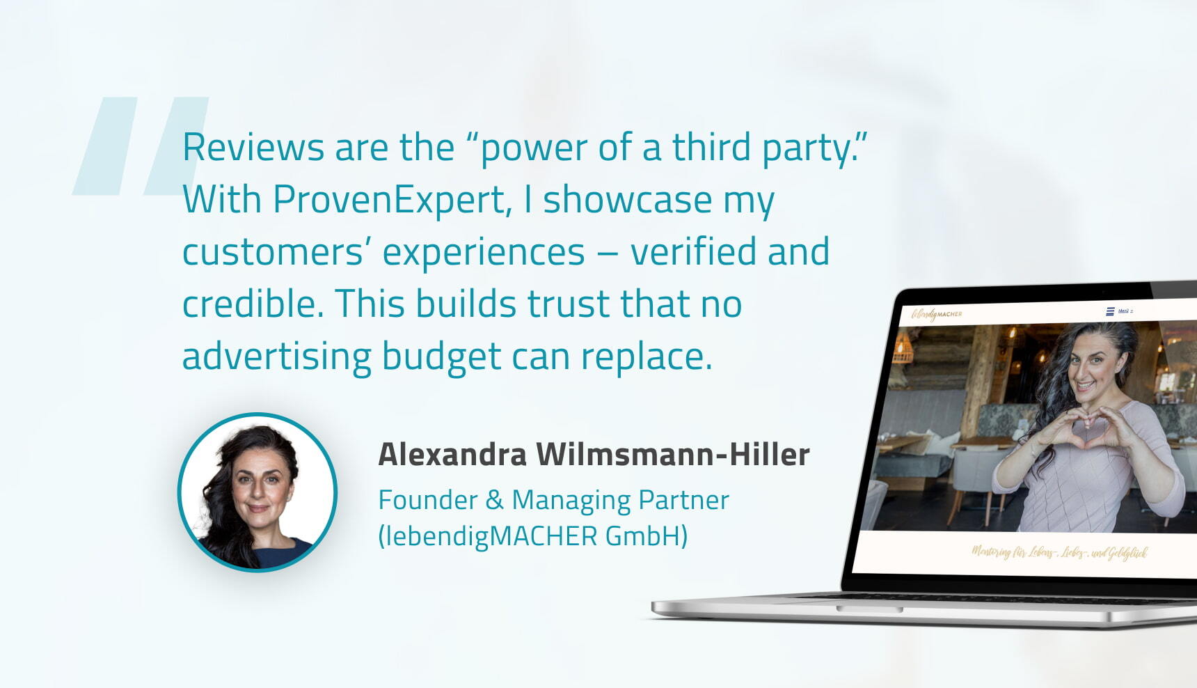 Customer testimonial by Alexandra Wimsmann-Hiller about trust and verified reviews on ProvenExpert