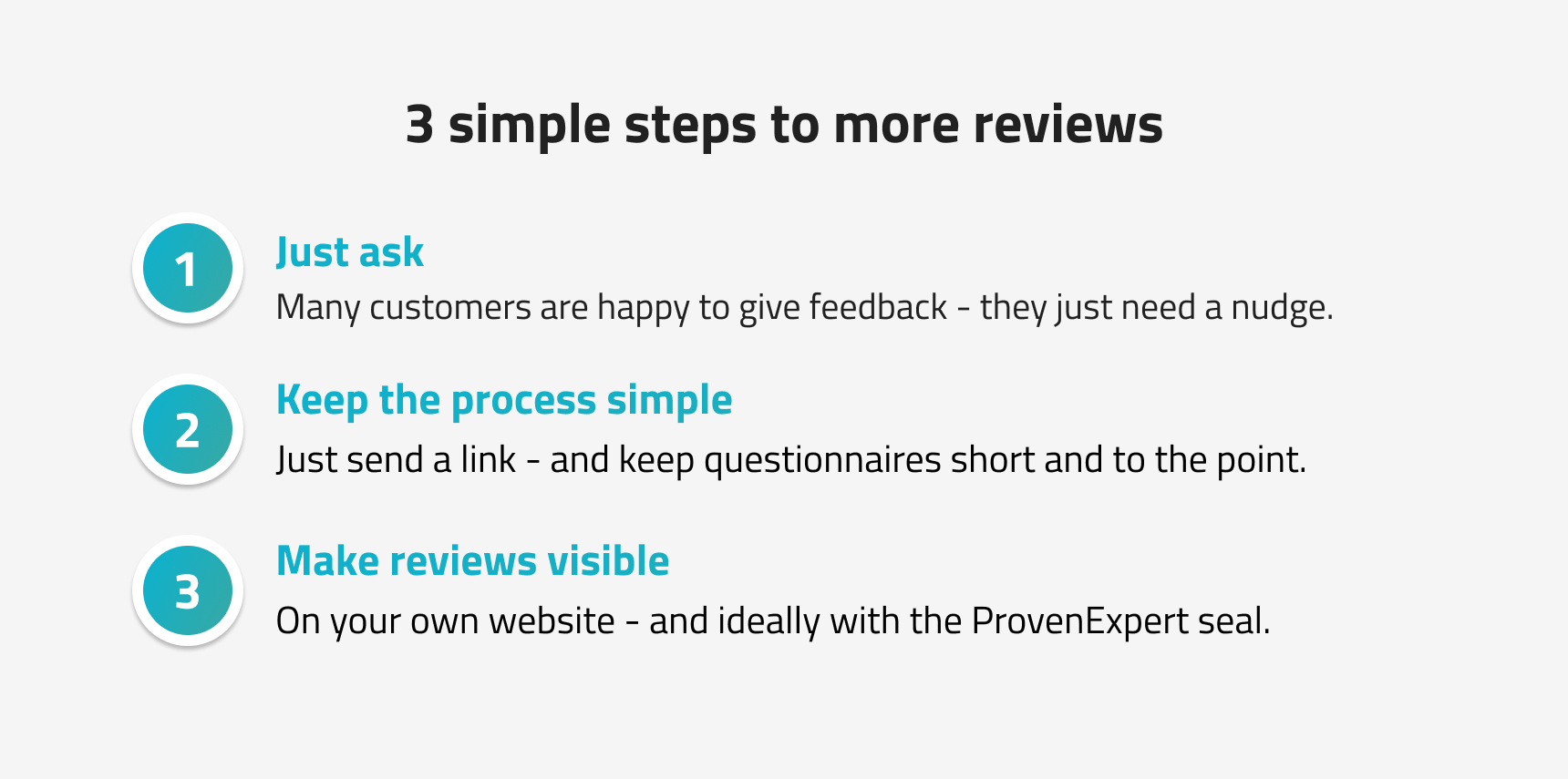 3 simple steps to get more customer reviews with ProvenExpert: ask, simplify the process, and make reviews visible