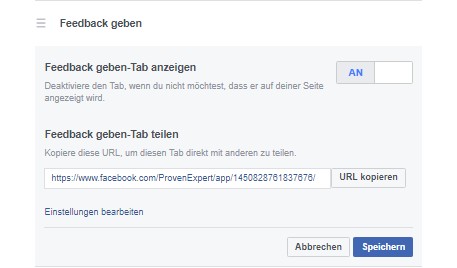 Sie können der App nun einen anderen Namen geben (z.B. Bewerten Sie uns!), der dann auf Ihrer Facebook-Seite angezeigt wird, oder das App-Bild ändern.
