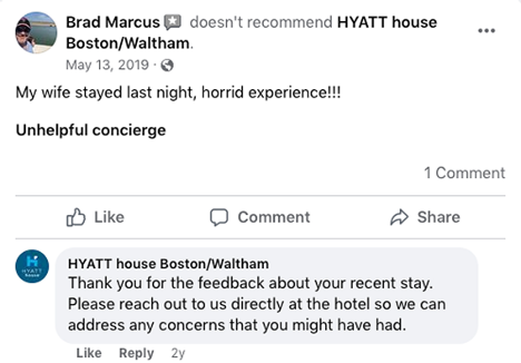 husband complains for wife about hyatt hotel experience